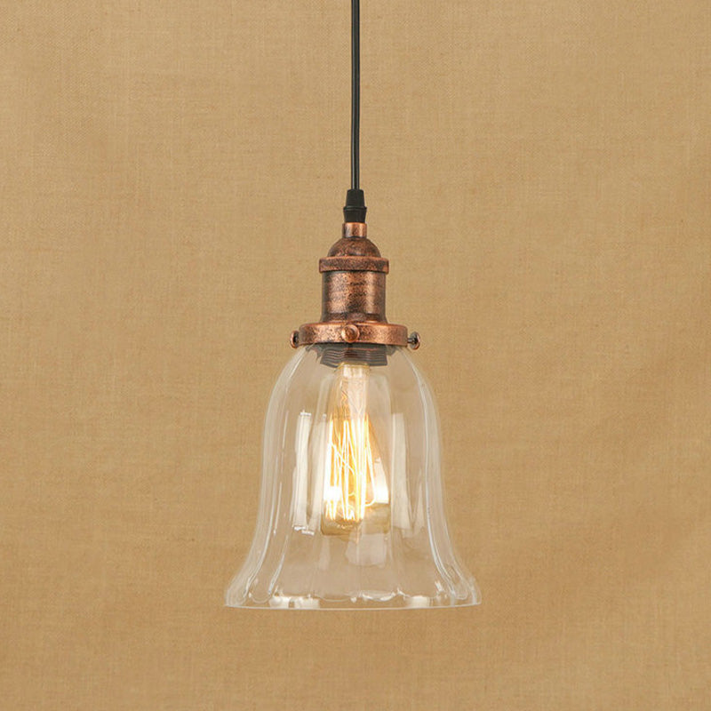 Bronze/Antique Brass/Copper 1 Light Pendant Lighting Industrial Clear Glass Bell Hanging Lamp for Indoor Clearhalo 'Ceiling Lights' 'Glass shade' 'Glass' 'Industrial Pendants' 'Industrial' 'Middle Century Pendants' 'Pendant Lights' 'Pendants' 'Tiffany' Lighting' 1418006