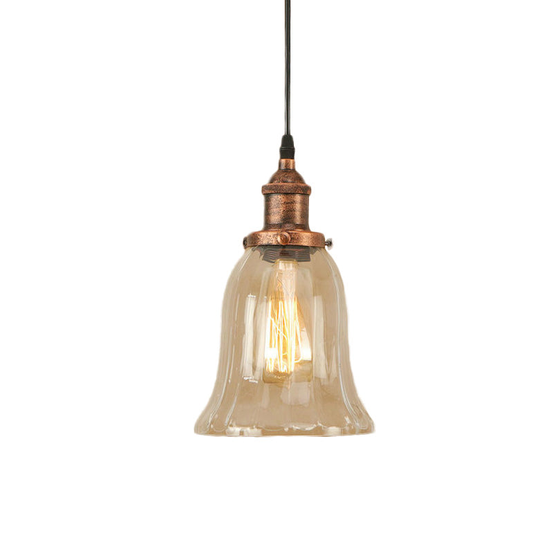 Bronze/Antique Brass/Copper 1 Light Pendant Lighting Industrial Clear Glass Bell Hanging Lamp for Indoor Clearhalo 'Ceiling Lights' 'Glass shade' 'Glass' 'Industrial Pendants' 'Industrial' 'Middle Century Pendants' 'Pendant Lights' 'Pendants' 'Tiffany' Lighting' 1418007