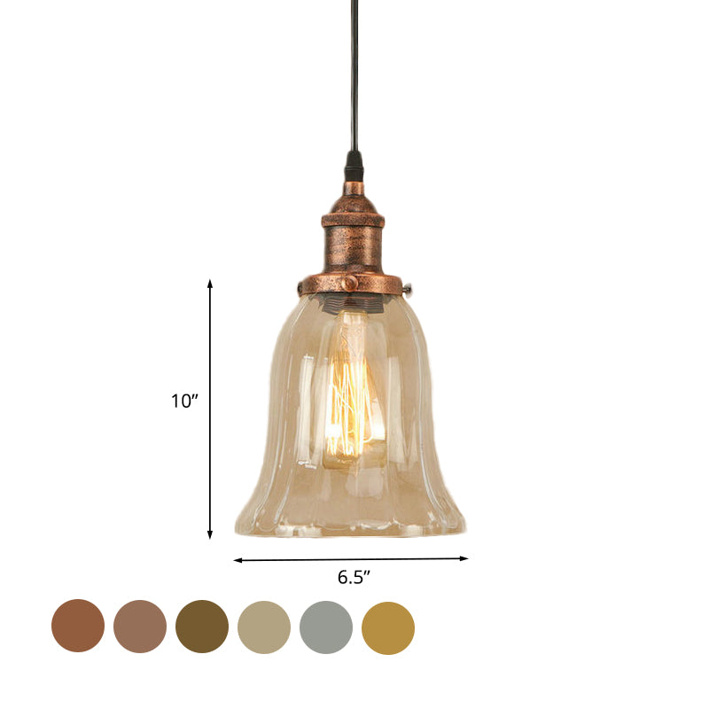 Bronze/Antique Brass/Copper 1 Light Pendant Lighting Industrial Clear Glass Bell Hanging Lamp for Indoor Clearhalo 'Ceiling Lights' 'Glass shade' 'Glass' 'Industrial Pendants' 'Industrial' 'Middle Century Pendants' 'Pendant Lights' 'Pendants' 'Tiffany' Lighting' 1418008