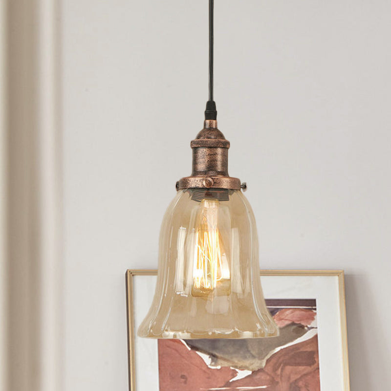 Bronze/Antique Brass/Copper 1 Light Pendant Lighting Industrial Clear Glass Bell Hanging Lamp for Indoor Rust Clearhalo 'Ceiling Lights' 'Glass shade' 'Glass' 'Industrial Pendants' 'Industrial' 'Middle Century Pendants' 'Pendant Lights' 'Pendants' 'Tiffany' Lighting' 1418009