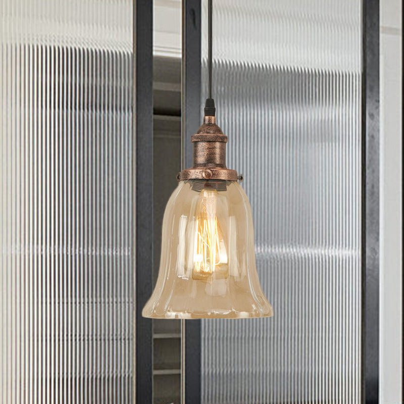 Bronze/Antique Brass/Copper 1 Light Pendant Lighting Industrial Clear Glass Bell Hanging Lamp for Indoor Clearhalo 'Ceiling Lights' 'Glass shade' 'Glass' 'Industrial Pendants' 'Industrial' 'Middle Century Pendants' 'Pendant Lights' 'Pendants' 'Tiffany' Lighting' 1418011