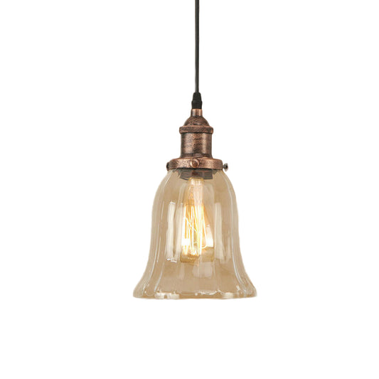 Bronze/Antique Brass/Copper 1 Light Pendant Lighting Industrial Clear Glass Bell Hanging Lamp for Indoor Clearhalo 'Ceiling Lights' 'Glass shade' 'Glass' 'Industrial Pendants' 'Industrial' 'Middle Century Pendants' 'Pendant Lights' 'Pendants' 'Tiffany' Lighting' 1418012
