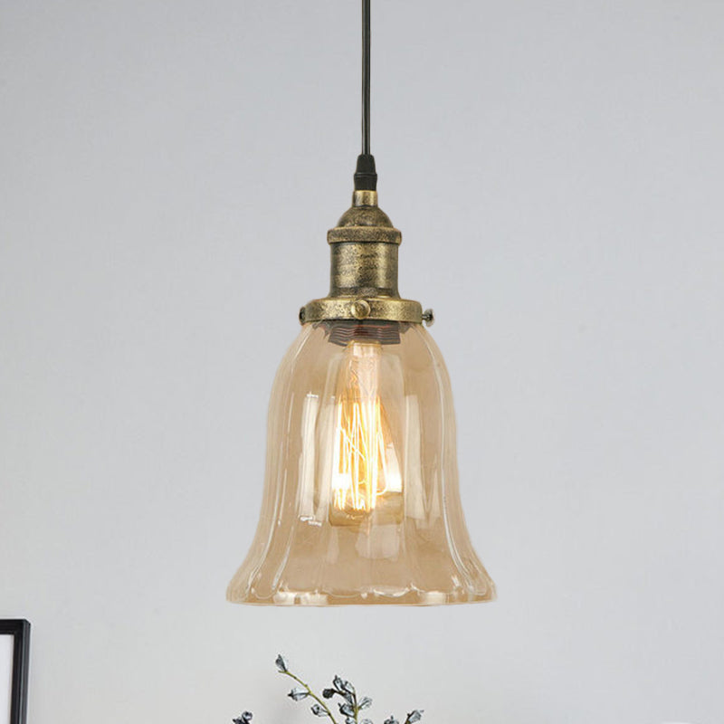 Bronze/Antique Brass/Copper 1 Light Pendant Lighting Industrial Clear Glass Bell Hanging Lamp for Indoor Bronze Clearhalo 'Ceiling Lights' 'Glass shade' 'Glass' 'Industrial Pendants' 'Industrial' 'Middle Century Pendants' 'Pendant Lights' 'Pendants' 'Tiffany' Lighting' 1418013