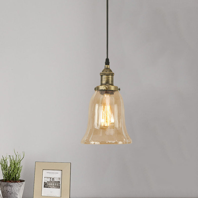 Bronze/Antique Brass/Copper 1 Light Pendant Lighting Industrial Clear Glass Bell Hanging Lamp for Indoor Clearhalo 'Ceiling Lights' 'Glass shade' 'Glass' 'Industrial Pendants' 'Industrial' 'Middle Century Pendants' 'Pendant Lights' 'Pendants' 'Tiffany' Lighting' 1418014