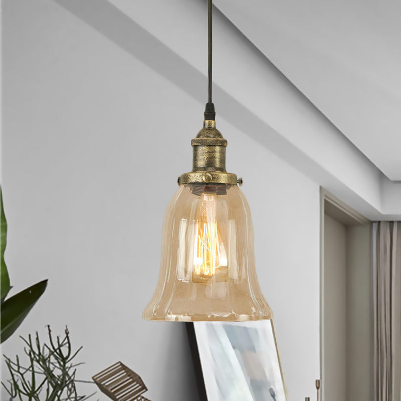 Bronze/Antique Brass/Copper 1 Light Pendant Lighting Industrial Clear Glass Bell Hanging Lamp for Indoor Clearhalo 'Ceiling Lights' 'Glass shade' 'Glass' 'Industrial Pendants' 'Industrial' 'Middle Century Pendants' 'Pendant Lights' 'Pendants' 'Tiffany' Lighting' 1418015