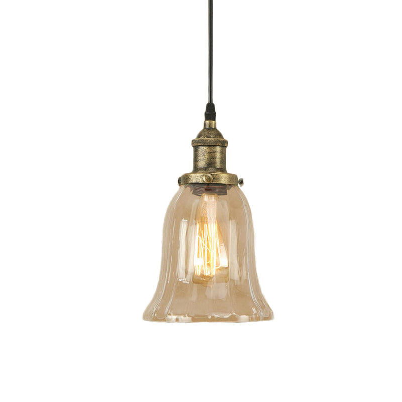 Bronze/Antique Brass/Copper 1 Light Pendant Lighting Industrial Clear Glass Bell Hanging Lamp for Indoor Clearhalo 'Ceiling Lights' 'Glass shade' 'Glass' 'Industrial Pendants' 'Industrial' 'Middle Century Pendants' 'Pendant Lights' 'Pendants' 'Tiffany' Lighting' 1418016