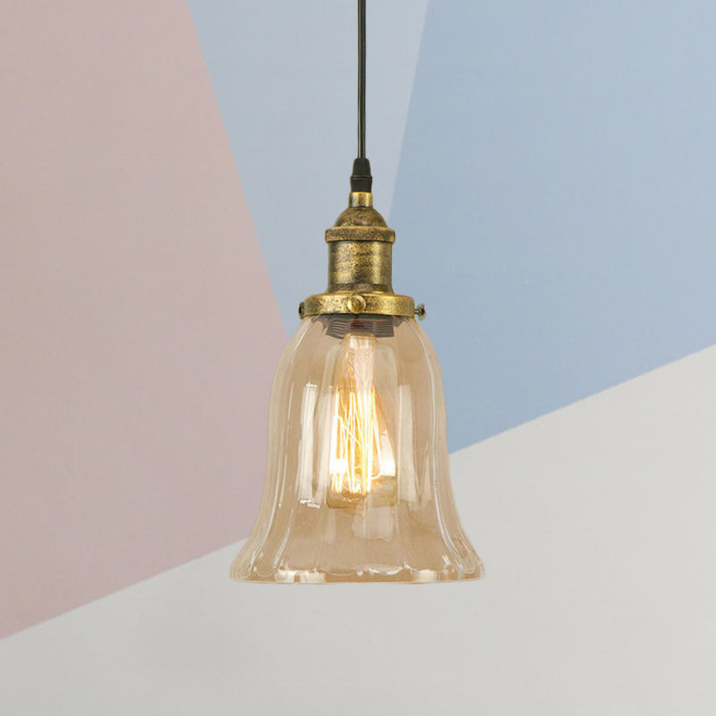Bronze/Antique Brass/Copper 1 Light Pendant Lighting Industrial Clear Glass Bell Hanging Lamp for Indoor Antique Brass Clearhalo 'Ceiling Lights' 'Glass shade' 'Glass' 'Industrial Pendants' 'Industrial' 'Middle Century Pendants' 'Pendant Lights' 'Pendants' 'Tiffany' Lighting' 1418017