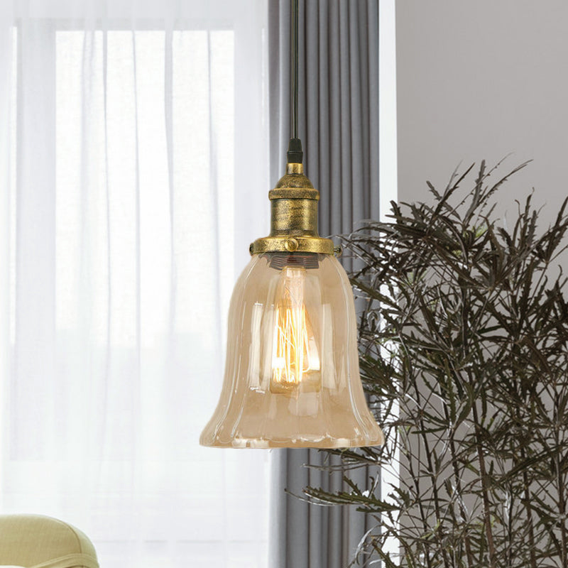 Bronze/Antique Brass/Copper 1 Light Pendant Lighting Industrial Clear Glass Bell Hanging Lamp for Indoor Clearhalo 'Ceiling Lights' 'Glass shade' 'Glass' 'Industrial Pendants' 'Industrial' 'Middle Century Pendants' 'Pendant Lights' 'Pendants' 'Tiffany' Lighting' 1418019