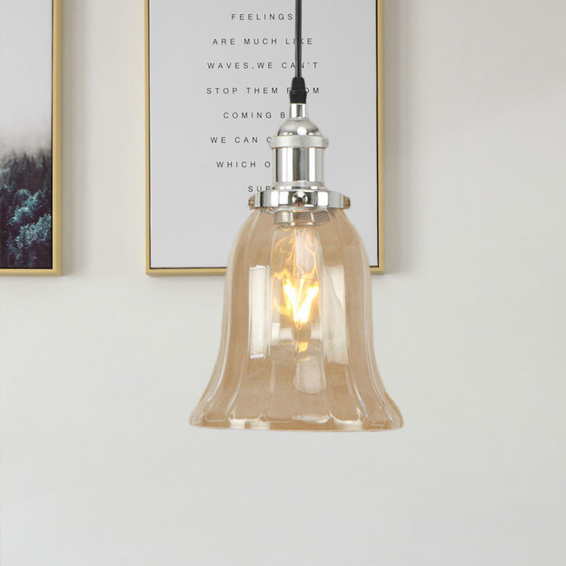 Bronze/Antique Brass/Copper 1 Light Pendant Lighting Industrial Clear Glass Bell Hanging Lamp for Indoor Chrome Clearhalo 'Ceiling Lights' 'Glass shade' 'Glass' 'Industrial Pendants' 'Industrial' 'Middle Century Pendants' 'Pendant Lights' 'Pendants' 'Tiffany' Lighting' 1418021