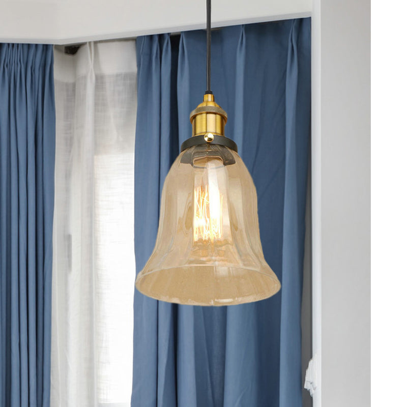 Bronze/Antique Brass/Copper 1 Light Pendant Lighting Industrial Clear Glass Bell Hanging Lamp for Indoor Clearhalo 'Ceiling Lights' 'Glass shade' 'Glass' 'Industrial Pendants' 'Industrial' 'Middle Century Pendants' 'Pendant Lights' 'Pendants' 'Tiffany' Lighting' 1418026