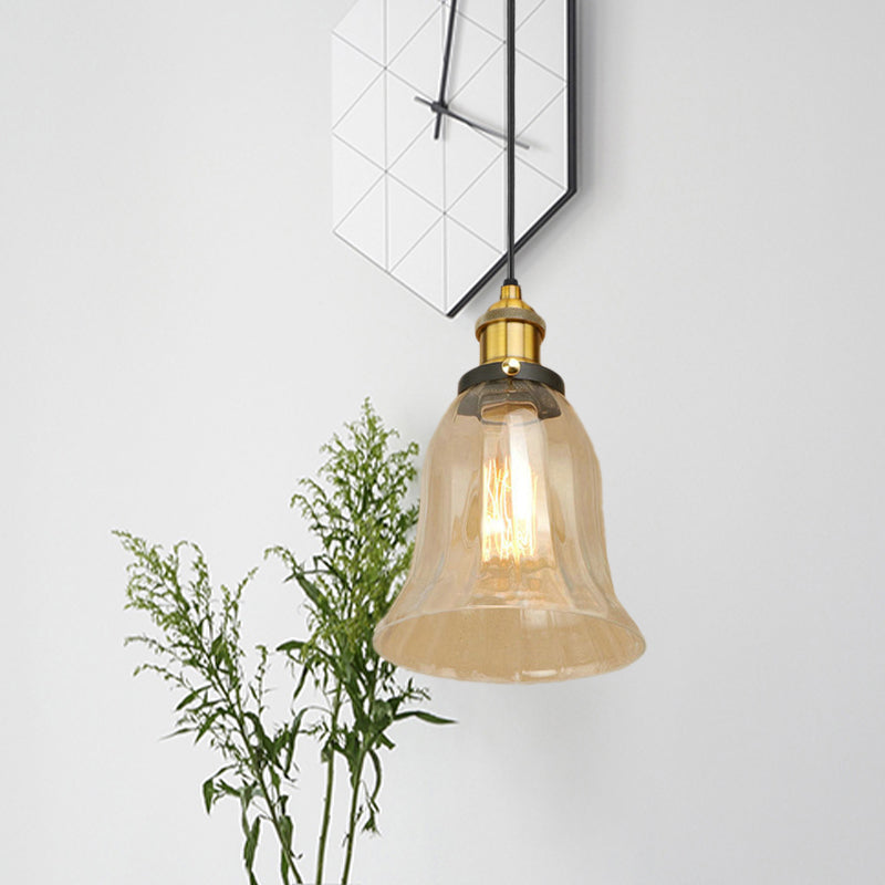 Bronze/Antique Brass/Copper 1 Light Pendant Lighting Industrial Clear Glass Bell Hanging Lamp for Indoor Clearhalo 'Ceiling Lights' 'Glass shade' 'Glass' 'Industrial Pendants' 'Industrial' 'Middle Century Pendants' 'Pendant Lights' 'Pendants' 'Tiffany' Lighting' 1418027