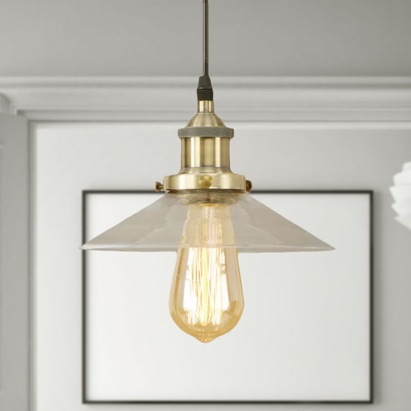 1 Light Clear Glass Pendant Lamp Industrial Black/Rust/Copper Cone Living Room Hanging Light Fixture Clearhalo 'Ceiling Lights' 'Glass shade' 'Glass' 'Industrial Pendants' 'Industrial' 'Middle Century Pendants' 'Pendant Lights' 'Pendants' 'Tiffany' Lighting' 1418030
