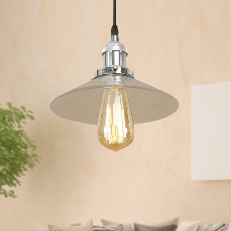 1 Light Clear Glass Pendant Lamp Industrial Black/Rust/Copper Cone Living Room Hanging Light Fixture Clearhalo 'Ceiling Lights' 'Glass shade' 'Glass' 'Industrial Pendants' 'Industrial' 'Middle Century Pendants' 'Pendant Lights' 'Pendants' 'Tiffany' Lighting' 1418031