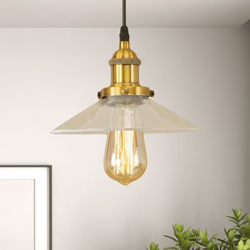 1 Light Clear Glass Pendant Lamp Industrial Black/Rust/Copper Cone Living Room Hanging Light Fixture Clearhalo 'Ceiling Lights' 'Glass shade' 'Glass' 'Industrial Pendants' 'Industrial' 'Middle Century Pendants' 'Pendant Lights' 'Pendants' 'Tiffany' Lighting' 1418032