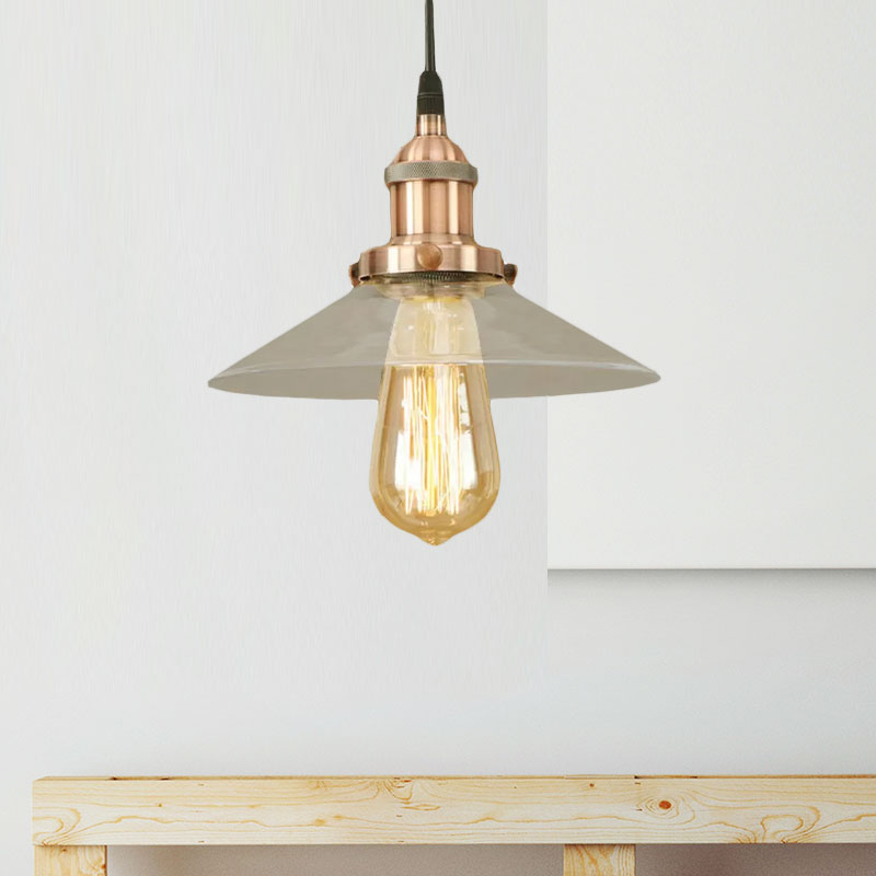 1 Light Clear Glass Pendant Lamp Industrial Black/Rust/Copper Cone Living Room Hanging Light Fixture Clearhalo 'Ceiling Lights' 'Glass shade' 'Glass' 'Industrial Pendants' 'Industrial' 'Middle Century Pendants' 'Pendant Lights' 'Pendants' 'Tiffany' Lighting' 1418033