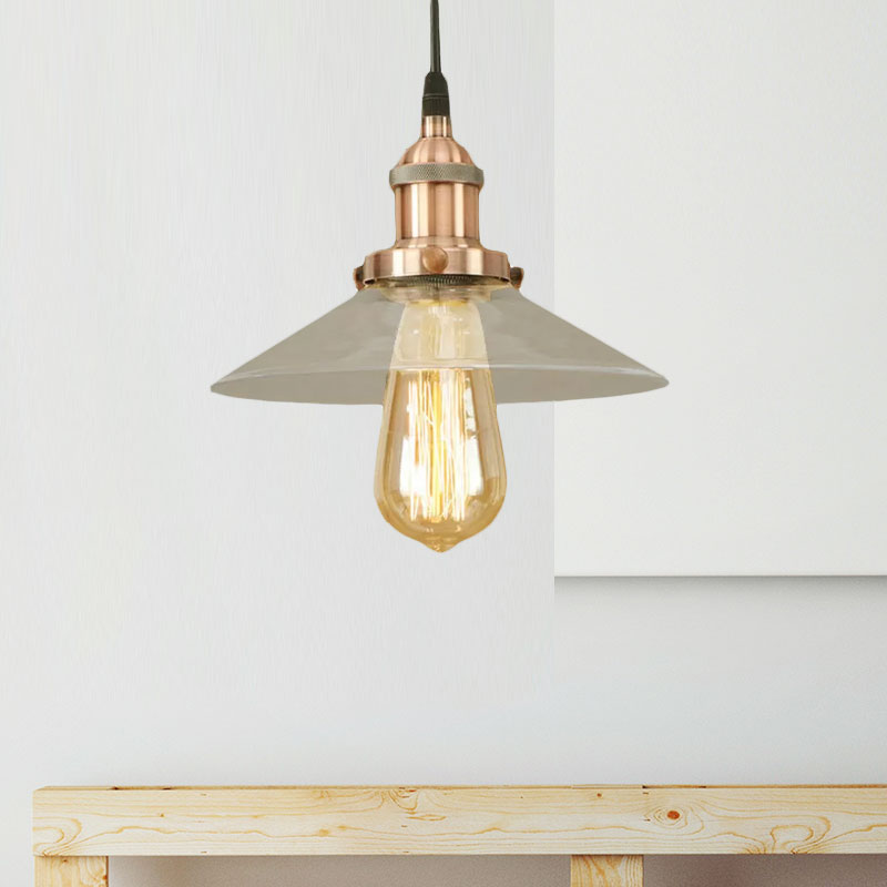 1 Light Clear Glass Pendant Lamp Industrial Black/Rust/Copper Cone Living Room Hanging Light Fixture Clearhalo 'Ceiling Lights' 'Glass shade' 'Glass' 'Industrial Pendants' 'Industrial' 'Middle Century Pendants' 'Pendant Lights' 'Pendants' 'Tiffany' Lighting' 1418033