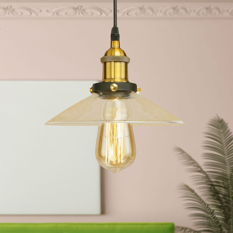 1 Light Clear Glass Pendant Lamp Industrial Black/Rust/Copper Cone Living Room Hanging Light Fixture Clearhalo 'Ceiling Lights' 'Glass shade' 'Glass' 'Industrial Pendants' 'Industrial' 'Middle Century Pendants' 'Pendant Lights' 'Pendants' 'Tiffany' Lighting' 1418035