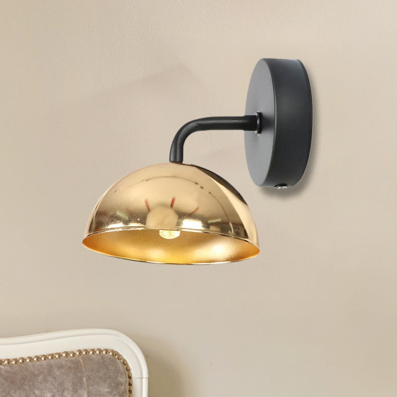 1 Light Wall Sconce Industrial Dome Shade Metal Down Wall Light with Curved Arm in Black/Brass for Bedroom Clearhalo 'Art deco wall lights' 'Cast Iron' 'Glass' 'Industrial wall lights' 'Industrial' 'Middle century wall lights' 'Modern' 'Rustic wall lights' 'Tiffany' 'Traditional wall lights' 'Wall Lamps & Sconces' 'Wall Lights' Lighting' 1418037