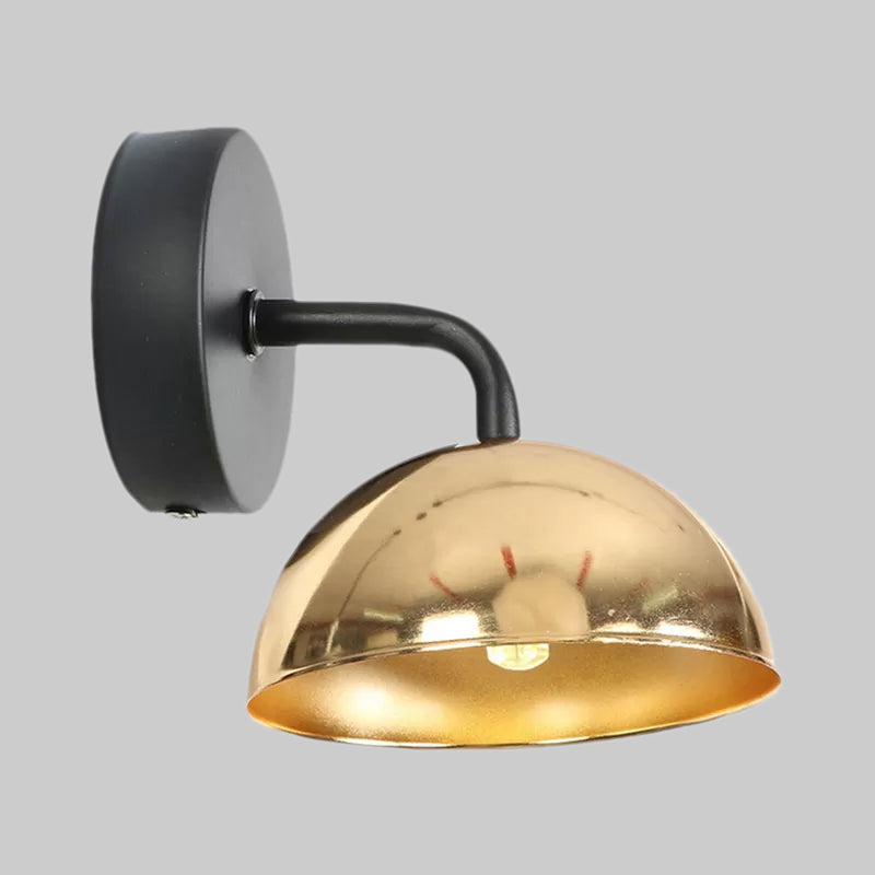1 Light Wall Sconce Industrial Dome Shade Metal Down Wall Light with Curved Arm in Black/Brass for Bedroom Clearhalo 'Art deco wall lights' 'Cast Iron' 'Glass' 'Industrial wall lights' 'Industrial' 'Middle century wall lights' 'Modern' 'Rustic wall lights' 'Tiffany' 'Traditional wall lights' 'Wall Lamps & Sconces' 'Wall Lights' Lighting' 1418038