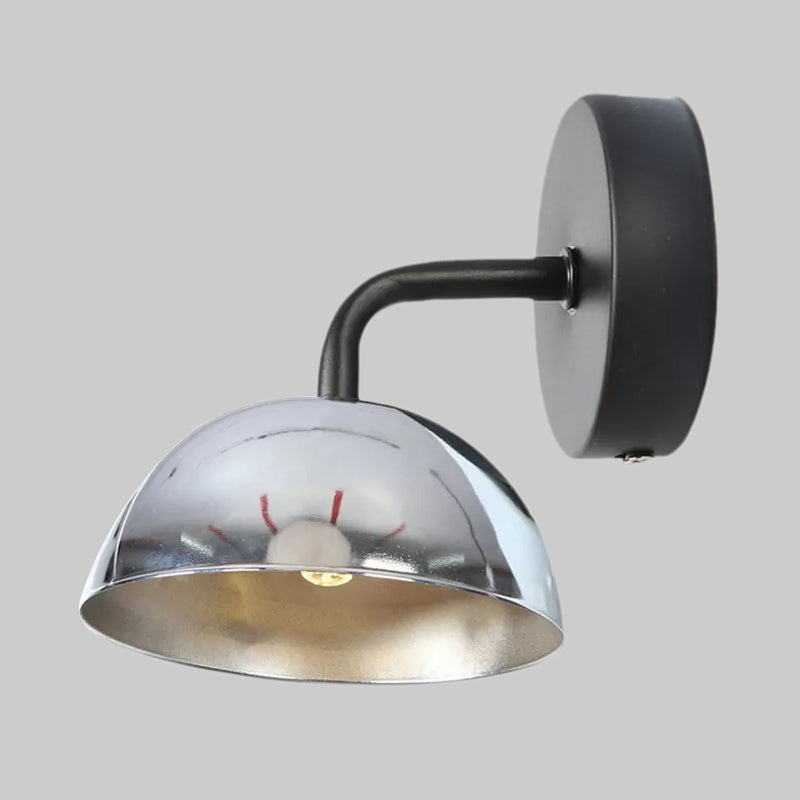 1 Light Wall Sconce Industrial Dome Shade Metal Down Wall Light with Curved Arm in Black/Brass for Bedroom Clearhalo 'Art deco wall lights' 'Cast Iron' 'Glass' 'Industrial wall lights' 'Industrial' 'Middle century wall lights' 'Modern' 'Rustic wall lights' 'Tiffany' 'Traditional wall lights' 'Wall Lamps & Sconces' 'Wall Lights' Lighting' 1418040