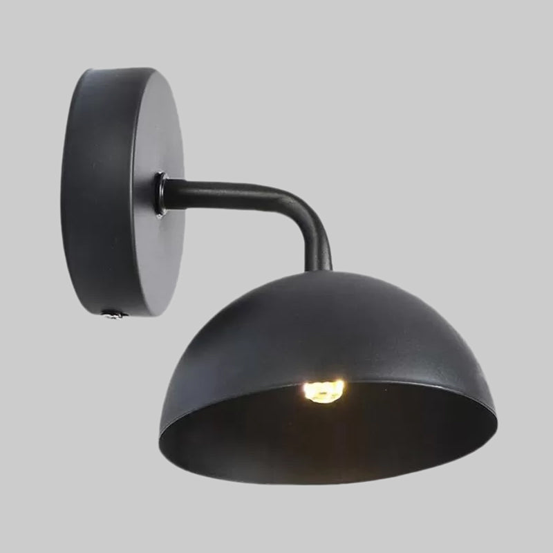 1 Light Wall Sconce Industrial Dome Shade Metal Down Wall Light with Curved Arm in Black/Brass for Bedroom Clearhalo 'Art deco wall lights' 'Cast Iron' 'Glass' 'Industrial wall lights' 'Industrial' 'Middle century wall lights' 'Modern' 'Rustic wall lights' 'Tiffany' 'Traditional wall lights' 'Wall Lamps & Sconces' 'Wall Lights' Lighting' 1418042