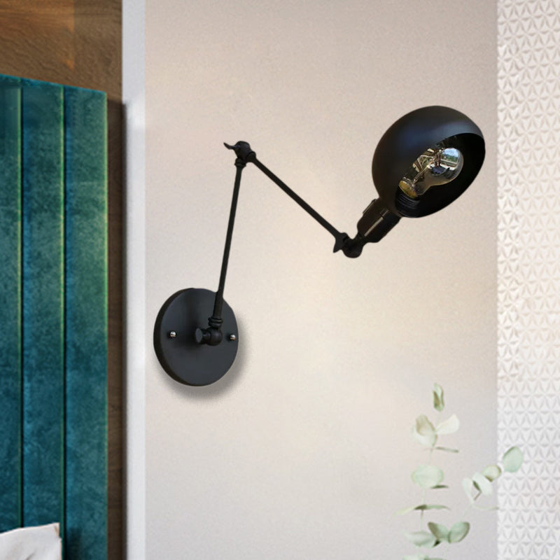 1 Head Wall Mount Light Loft Style Dome Shade Metal Adjustable Wall Sconce in Black for Bedroom Clearhalo 'Art deco wall lights' 'Cast Iron' 'Glass' 'Industrial wall lights' 'Industrial' 'Middle century wall lights' 'Modern' 'Rustic wall lights' 'Tiffany' 'Traditional wall lights' 'Wall Lamps & Sconces' 'Wall Lights' Lighting' 1418043