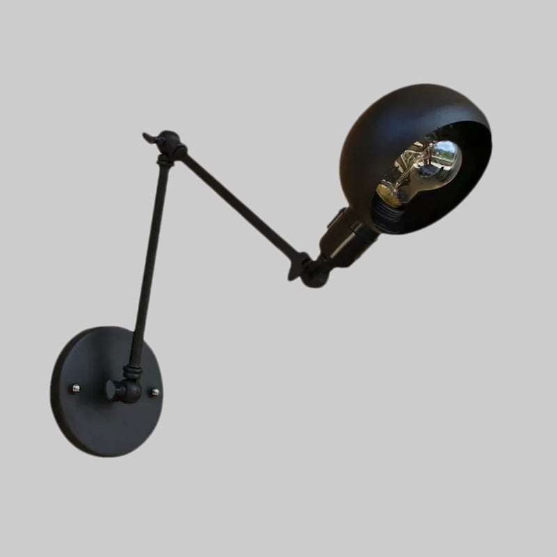 1 Head Wall Mount Light Loft Style Dome Shade Metal Adjustable Wall Sconce in Black for Bedroom Clearhalo 'Art deco wall lights' 'Cast Iron' 'Glass' 'Industrial wall lights' 'Industrial' 'Middle century wall lights' 'Modern' 'Rustic wall lights' 'Tiffany' 'Traditional wall lights' 'Wall Lamps & Sconces' 'Wall Lights' Lighting' 1418044