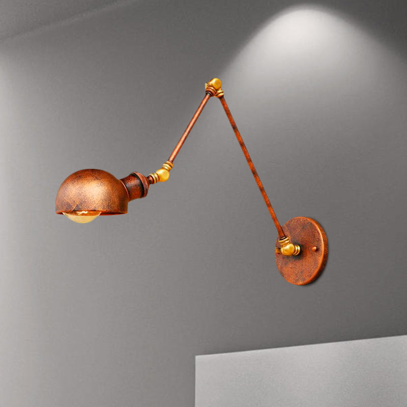 4"/6.5" Dia Domed Metal Wall Lamp Fixture Antique Style 1 Head Study Room Adjustable Sconce Light in Rust Clearhalo 'Art deco wall lights' 'Cast Iron' 'Glass' 'Industrial wall lights' 'Industrial' 'Middle century wall lights' 'Modern' 'Rustic wall lights' 'Tiffany' 'Traditional wall lights' 'Wall Lamps & Sconces' 'Wall Lights' Lighting' 1418050