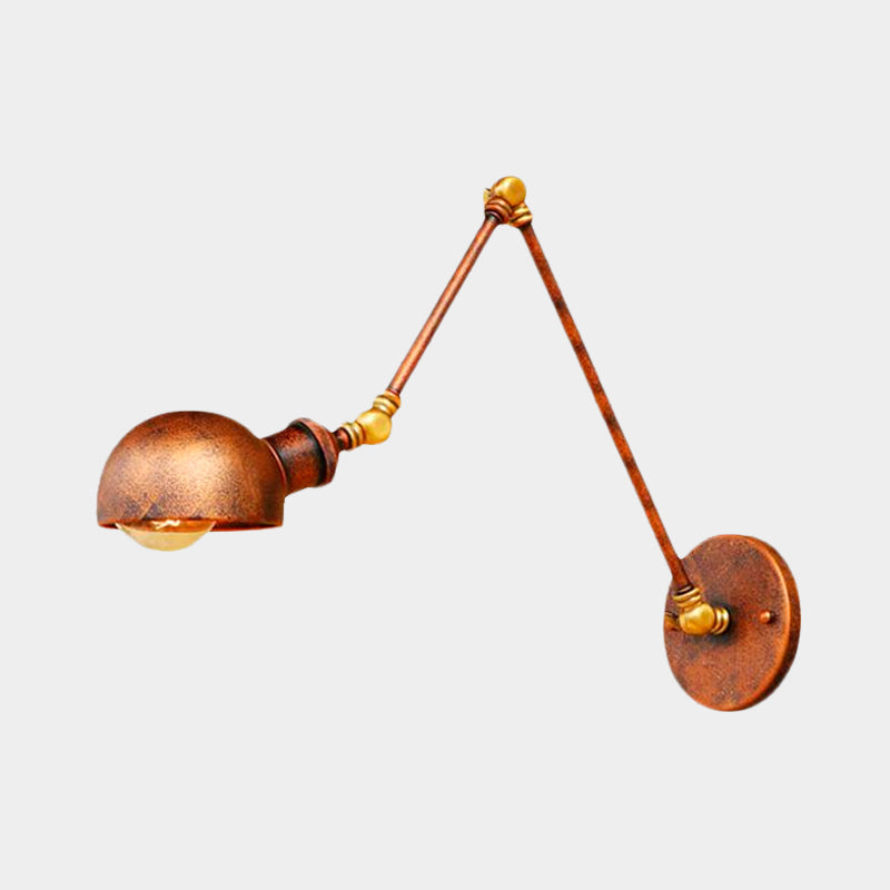 4"/6.5" Dia Domed Metal Wall Lamp Fixture Antique Style 1 Head Study Room Adjustable Sconce Light in Rust Clearhalo 'Art deco wall lights' 'Cast Iron' 'Glass' 'Industrial wall lights' 'Industrial' 'Middle century wall lights' 'Modern' 'Rustic wall lights' 'Tiffany' 'Traditional wall lights' 'Wall Lamps & Sconces' 'Wall Lights' Lighting' 1418051