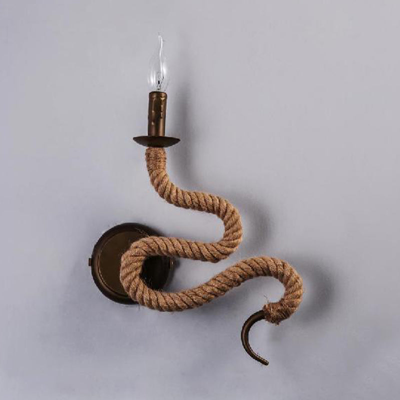 Candle Roped Sconce Light Fixture with Curved Design Vintage 1 Light Bedroom Wall Mounted Light in Bronze Clearhalo 'Industrial wall lights' 'Industrial' 'Middle century wall lights' 'Tiffany' 'Wall Lamps & Sconces' 'Wall Lights' Lighting' 1418054