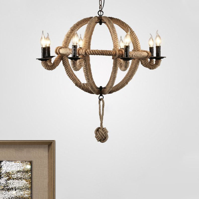 Black/Rust Finish Spherical Chandelier Light Fixture Antique Metal Multi Light Farmhouse Hanging Lamp with Rope/Chain Clearhalo 'Ceiling Lights' 'Chandeliers' 'Industrial Chandeliers' 'Industrial' 'Middle Century Chandeliers' 'Tiffany' Lighting' 1418055