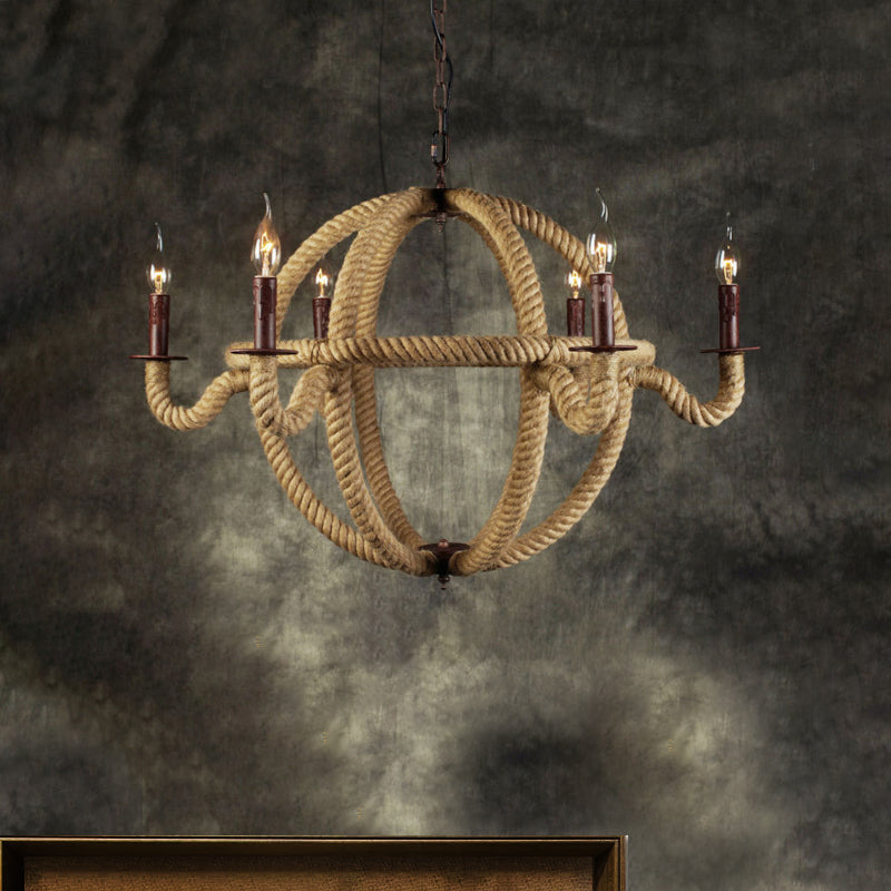 Black/Rust Finish Spherical Chandelier Light Fixture Antique Metal Multi Light Farmhouse Hanging Lamp with Rope/Chain Clearhalo 'Ceiling Lights' 'Chandeliers' 'Industrial Chandeliers' 'Industrial' 'Middle Century Chandeliers' 'Tiffany' Lighting' 1418057