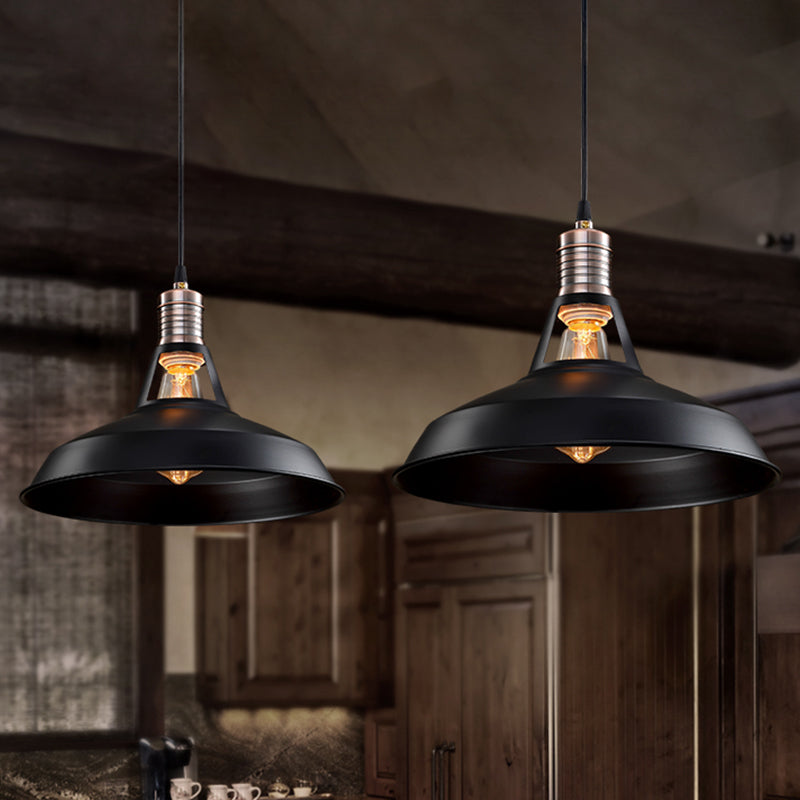 Vintage Style Barn Hanging Pendant Light 1 Bulb Metallic Suspension Light in Black/White, 10.5/12/15 Inch Width Clearhalo 'Art Deco Pendants' 'Black' 'Cast Iron' 'Ceiling Lights' 'Ceramic' 'Crystal' 'Industrial Pendants' 'Industrial' 'Metal' 'Middle Century Pendants' 'Pendant Lights' 'Pendants' 'Rustic Pendants' 'Tiffany' Lighting' 1418097