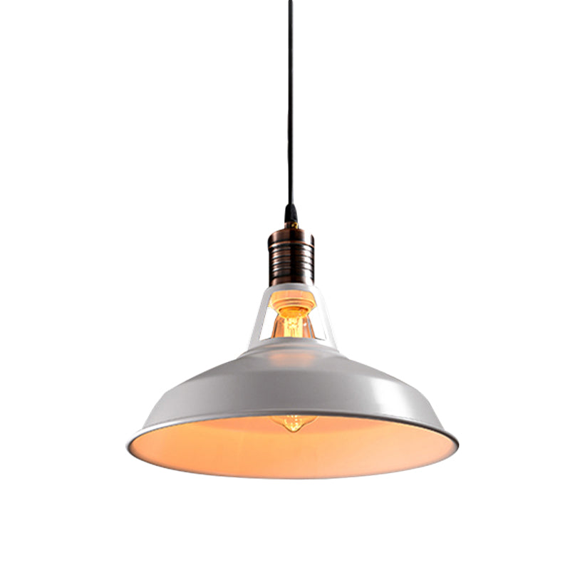 Vintage Style Barn Hanging Pendant Light 1 Bulb Metallic Suspension Light in Black/White, 10.5/12/15 Inch Width Clearhalo 'Art Deco Pendants' 'Black' 'Cast Iron' 'Ceiling Lights' 'Ceramic' 'Crystal' 'Industrial Pendants' 'Industrial' 'Metal' 'Middle Century Pendants' 'Pendant Lights' 'Pendants' 'Rustic Pendants' 'Tiffany' Lighting' 1418105