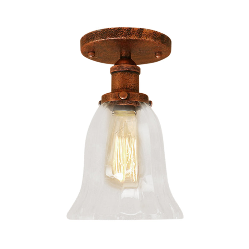 One Bulb Lighting Fixture Industrial Flared Clear Glass Semi Flush Mount Light in Black/Bronze/Copper Clearhalo 'Ceiling Lights' 'Close To Ceiling Lights' 'Close to ceiling' 'Flush mount' 'Industrial Flush Mount' Lighting' 141818