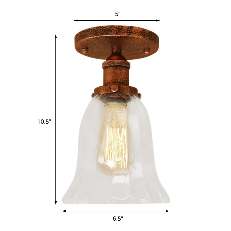 One Bulb Lighting Fixture Industrial Flared Clear Glass Semi Flush Mount Light in Black/Bronze/Copper Clearhalo 'Ceiling Lights' 'Close To Ceiling Lights' 'Close to ceiling' 'Flush mount' 'Industrial Flush Mount' Lighting' 141819