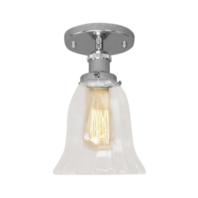 One Bulb Lighting Fixture Industrial Flared Clear Glass Semi Flush Mount Light in Black/Bronze/Copper Clearhalo 'Ceiling Lights' 'Close To Ceiling Lights' 'Close to ceiling' 'Flush mount' 'Industrial Flush Mount' Lighting' 141821