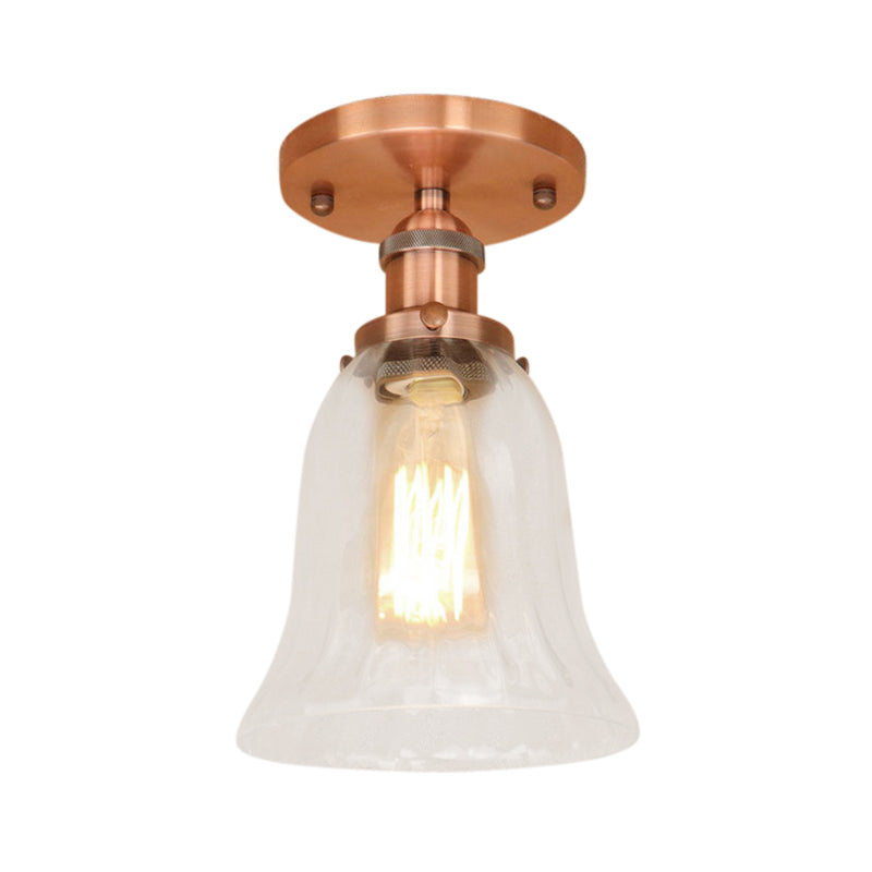 One Bulb Lighting Fixture Industrial Flared Clear Glass Semi Flush Mount Light in Black/Bronze/Copper Clearhalo 'Ceiling Lights' 'Close To Ceiling Lights' 'Close to ceiling' 'Flush mount' 'Industrial Flush Mount' Lighting' 141823