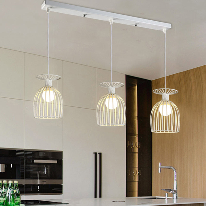Wine Glass Metal Pendant Light Fixture with Cage Shade Industrial 3 Lights Dining Room Ceiling Light in Black/White White Linear Clearhalo 'Art Deco Pendants' 'Black' 'Cast Iron' 'Ceiling Lights' 'Ceramic' 'Crystal' 'Industrial Pendants' 'Industrial' 'Metal' 'Middle Century Pendants' 'Pendant Lights' 'Pendants' 'Rustic Pendants' 'Tiffany' Lighting' 1418234