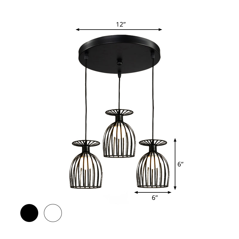 Wine Glass Metal Pendant Light Fixture with Cage Shade Industrial 3 Lights Dining Room Ceiling Light in Black/White Clearhalo 'Art Deco Pendants' 'Black' 'Cast Iron' 'Ceiling Lights' 'Ceramic' 'Crystal' 'Industrial Pendants' 'Industrial' 'Metal' 'Middle Century Pendants' 'Pendant Lights' 'Pendants' 'Rustic Pendants' 'Tiffany' Lighting' 1418242