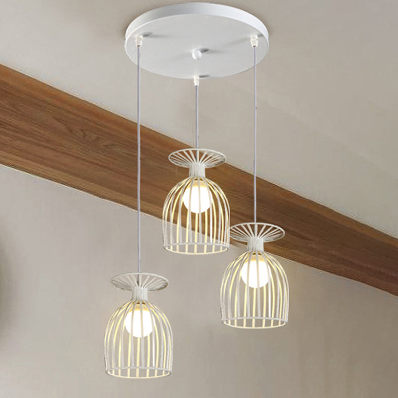 Wine Glass Metal Pendant Light Fixture with Cage Shade Industrial 3 Lights Dining Room Ceiling Light in Black/White Clearhalo 'Art Deco Pendants' 'Black' 'Cast Iron' 'Ceiling Lights' 'Ceramic' 'Crystal' 'Industrial Pendants' 'Industrial' 'Metal' 'Middle Century Pendants' 'Pendant Lights' 'Pendants' 'Rustic Pendants' 'Tiffany' Lighting' 1418244