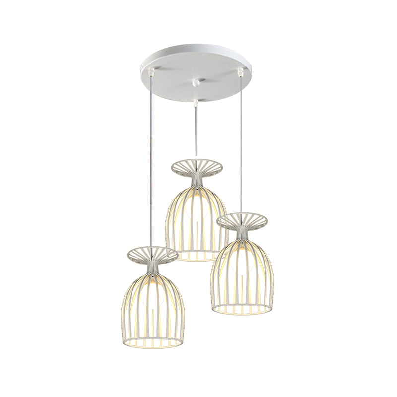 Wine Glass Metal Pendant Light Fixture with Cage Shade Industrial 3 Lights Dining Room Ceiling Light in Black/White Clearhalo 'Art Deco Pendants' 'Black' 'Cast Iron' 'Ceiling Lights' 'Ceramic' 'Crystal' 'Industrial Pendants' 'Industrial' 'Metal' 'Middle Century Pendants' 'Pendant Lights' 'Pendants' 'Rustic Pendants' 'Tiffany' Lighting' 1418246