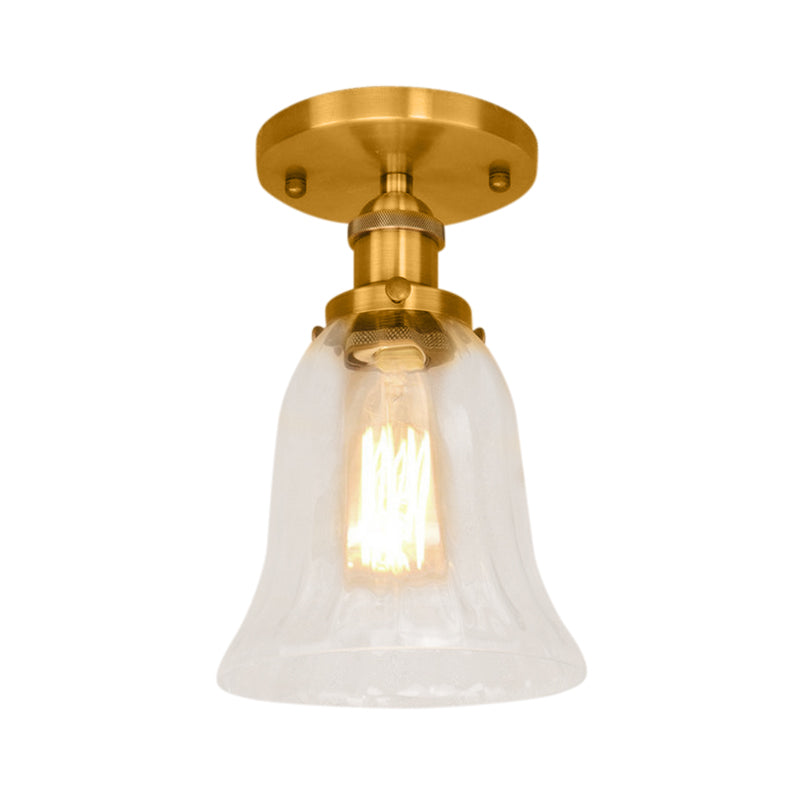 One Bulb Lighting Fixture Industrial Flared Clear Glass Semi Flush Mount Light in Black/Bronze/Copper Clearhalo 'Ceiling Lights' 'Close To Ceiling Lights' 'Close to ceiling' 'Flush mount' 'Industrial Flush Mount' Lighting' 141825