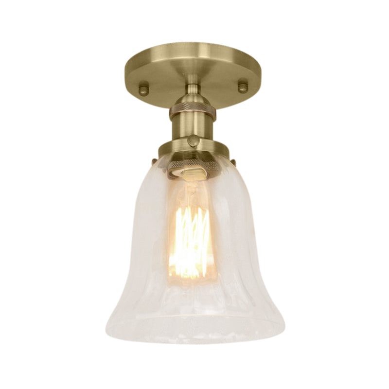 One Bulb Lighting Fixture Industrial Flared Clear Glass Semi Flush Mount Light in Black/Bronze/Copper Clearhalo 'Ceiling Lights' 'Close To Ceiling Lights' 'Close to ceiling' 'Flush mount' 'Industrial Flush Mount' Lighting' 141827