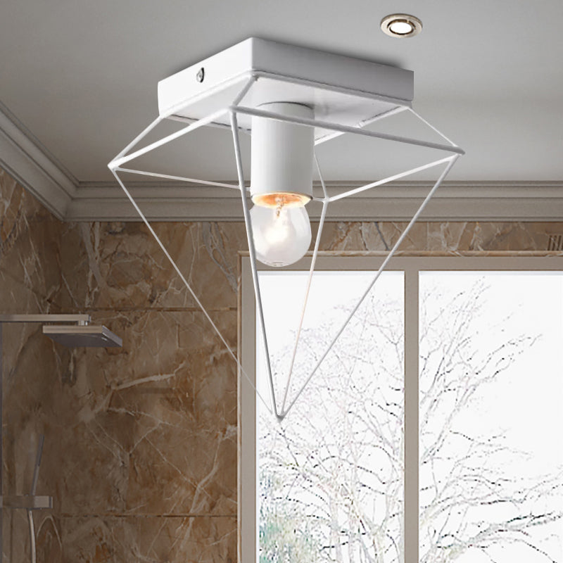 1 Light Cage Diamond Flush Mount Ceiling Light Loft Stylish Black/White Metallic Ceiling Lamp for Study Room Clearhalo 'Ceiling Lights' 'Close To Ceiling Lights' 'Close to ceiling' 'Flush mount' 'Industrial Flush Mount' Lighting' 1418276