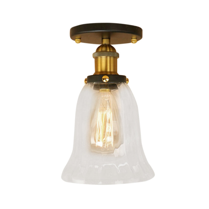 One Bulb Lighting Fixture Industrial Flared Clear Glass Semi Flush Mount Light in Black/Bronze/Copper Clearhalo 'Ceiling Lights' 'Close To Ceiling Lights' 'Close to ceiling' 'Flush mount' 'Industrial Flush Mount' Lighting' 141831