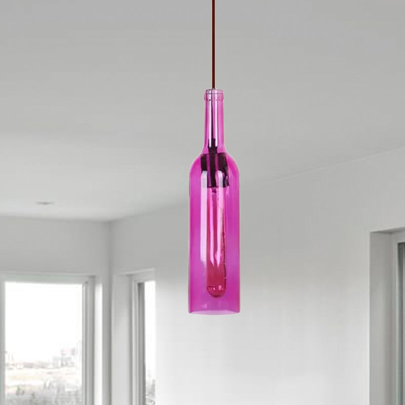 Red/Yellow 1 Head Hanging Light Fixture Vintage Style Glass Wine Bottle Suspension Lamp for Dining Room Clearhalo 'Ceiling Lights' 'Glass shade' 'Glass' 'Industrial Pendants' 'Industrial' 'Middle Century Pendants' 'Pendant Lights' 'Pendants' 'Tiffany' Lighting' 1418337