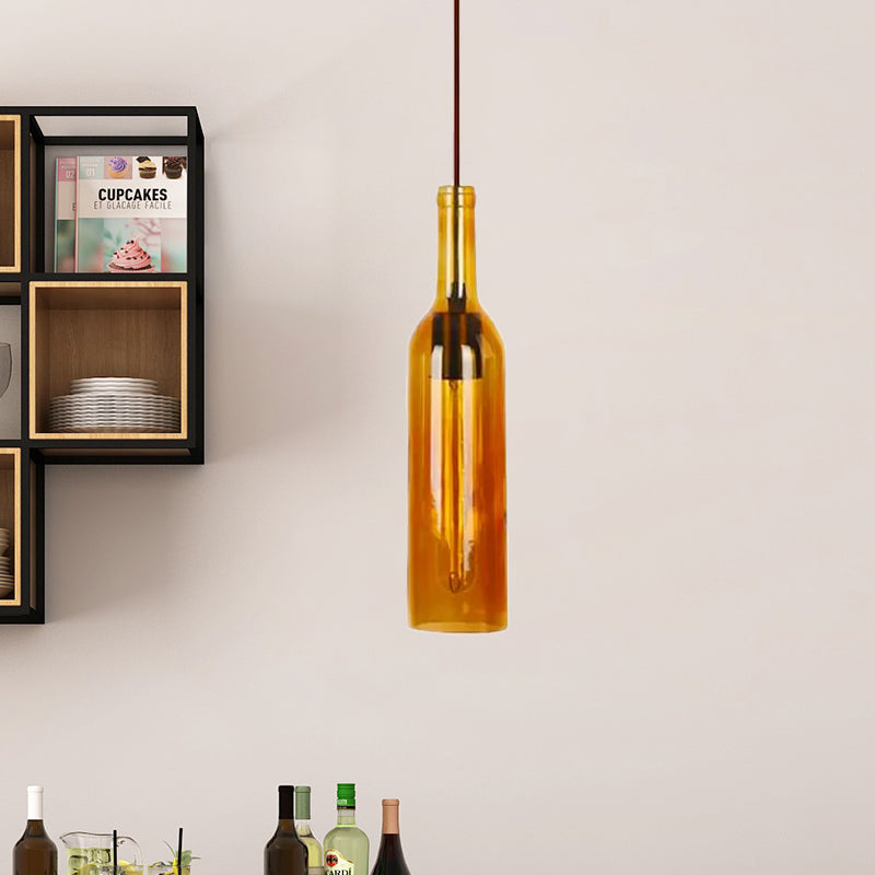 Red/Yellow 1 Head Hanging Light Fixture Vintage Style Glass Wine Bottle Suspension Lamp for Dining Room Clearhalo 'Ceiling Lights' 'Glass shade' 'Glass' 'Industrial Pendants' 'Industrial' 'Middle Century Pendants' 'Pendant Lights' 'Pendants' 'Tiffany' Lighting' 1418339