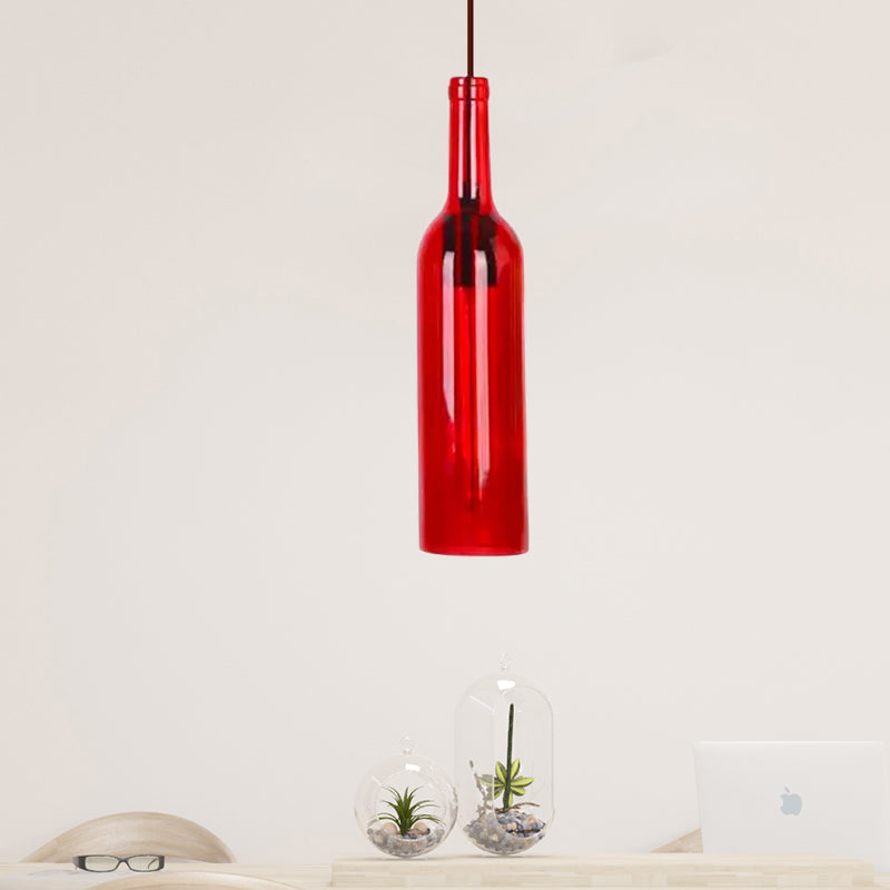 Red/Yellow 1 Head Hanging Light Fixture Vintage Style Glass Wine Bottle Suspension Lamp for Dining Room Clearhalo 'Ceiling Lights' 'Glass shade' 'Glass' 'Industrial Pendants' 'Industrial' 'Middle Century Pendants' 'Pendant Lights' 'Pendants' 'Tiffany' Lighting' 1418340