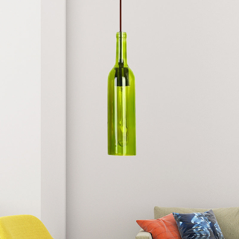 Red/Yellow 1 Head Hanging Light Fixture Vintage Style Glass Wine Bottle Suspension Lamp for Dining Room Clearhalo 'Ceiling Lights' 'Glass shade' 'Glass' 'Industrial Pendants' 'Industrial' 'Middle Century Pendants' 'Pendant Lights' 'Pendants' 'Tiffany' Lighting' 1418341